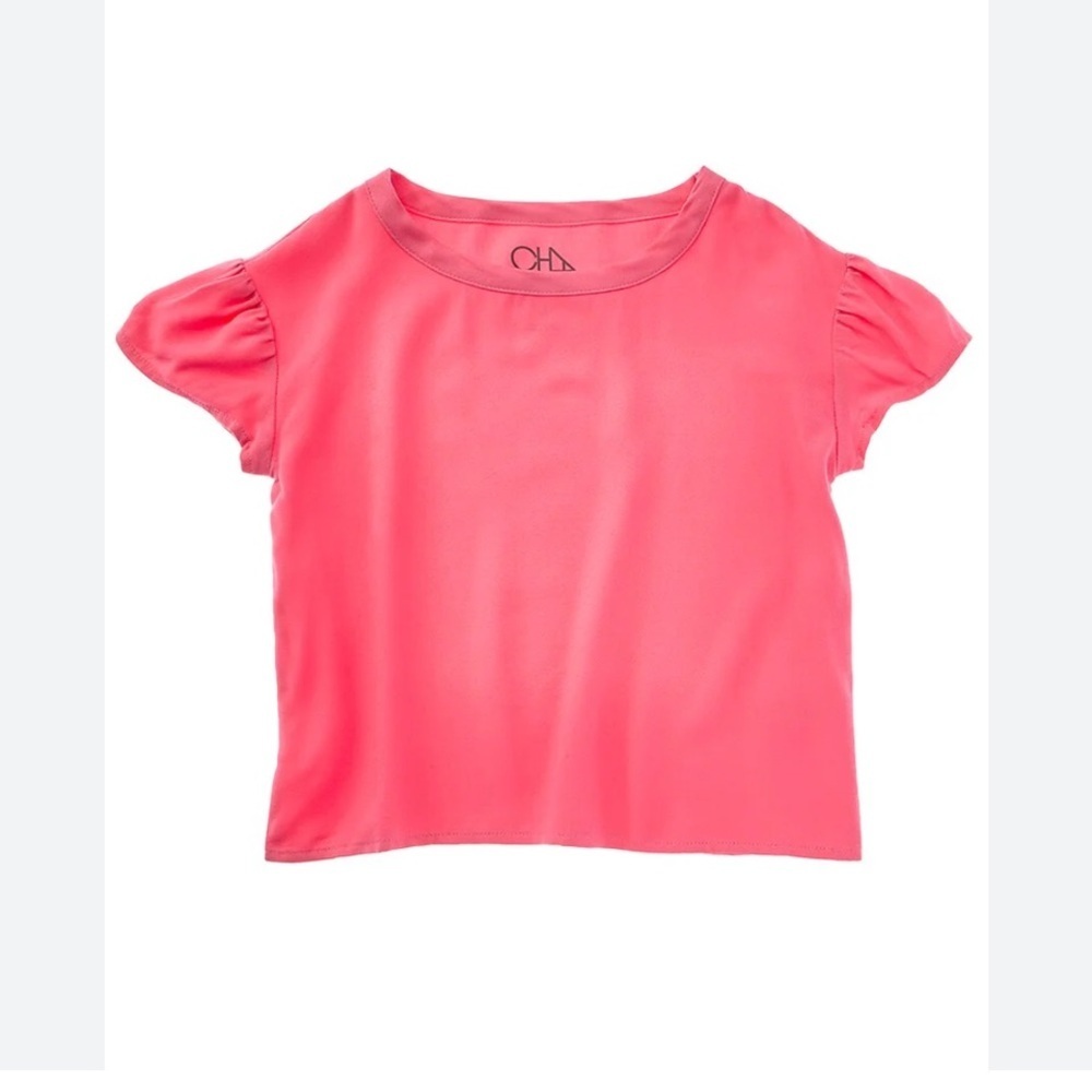 Chaser NWOT Sz 6 Woven Flutter Sleeve Pink Top